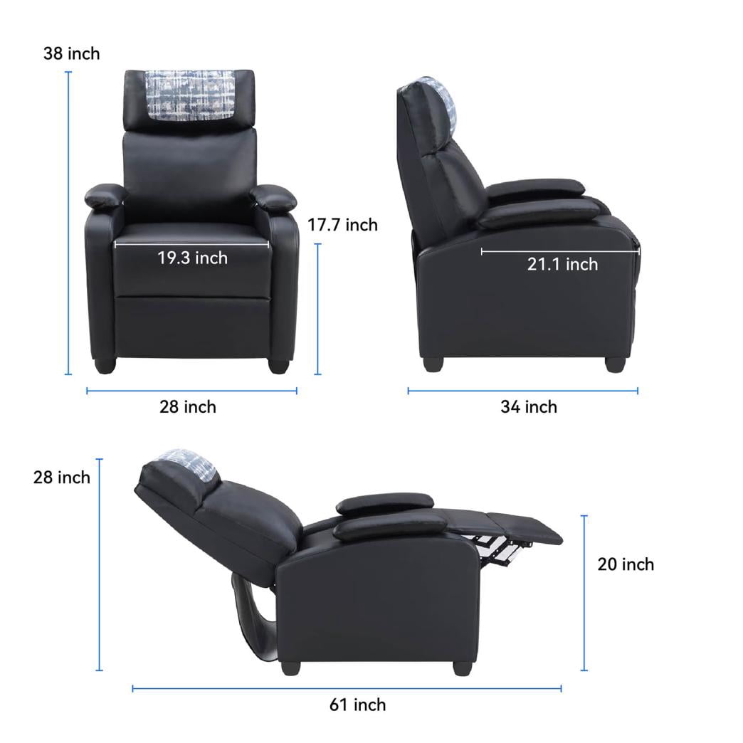 Recliner Chair Manual Reclining Sofa Comfortable Arms Back Support Living Room Home Theater Lounger Black With Cup Holder(Black)