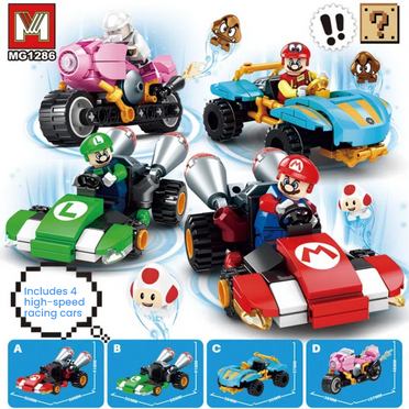 4 pcs Mario Toys Bros Super racing car,  Mario Action Figures Collectible, Perfect Cake Topper, Birthday Gifts for Kids and Mario Fans