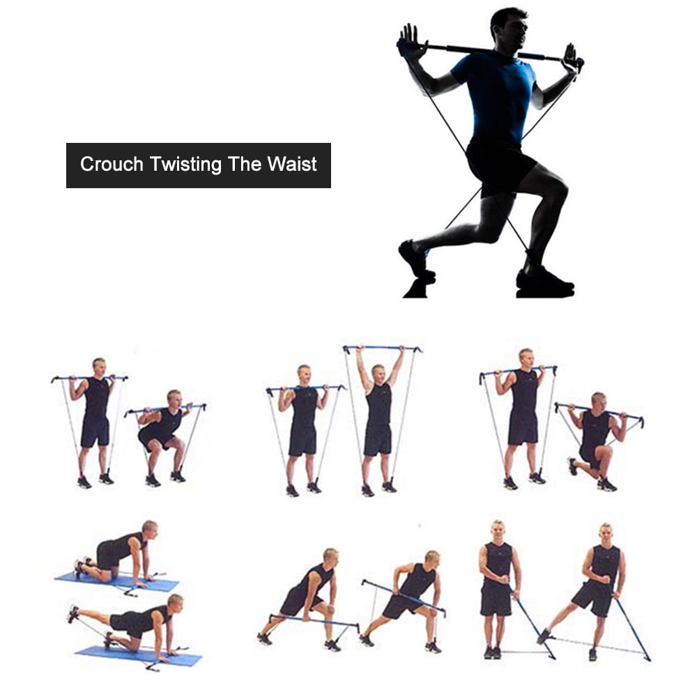 2pcs Yoga Equipment Fitness Sports Pilates Rods Slimming Pulling Rope Blue D4C4 