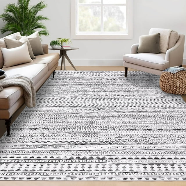 Garvee 8x10 Large Geometric Area Rugs Bohemian Rug, Machine Washable Rug Farmhouse Accent Rug Throw Floor Carpet for Living Room Bedroom Hallway Home Decor, Gray
