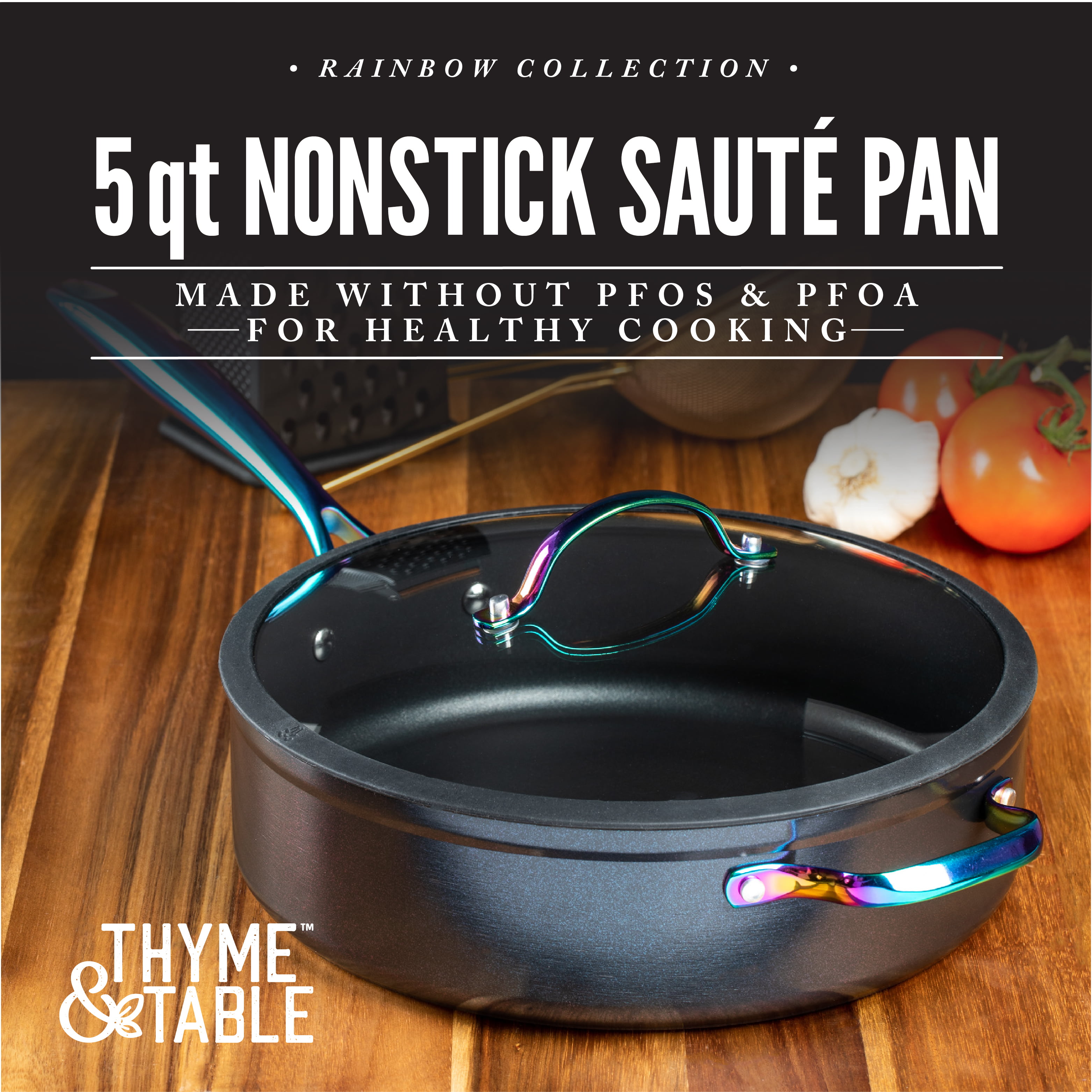 Thyme & Table Non-Stick 2.5 Quart Rainbow Sauce Pan with Glass Lid
