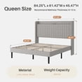 thumbnail image 3 of Frostbloom Queen Size Bed Frame with Advanced Charging Hubs & Storage Shelf, Upholstered Linen Fabric Wingback Headboard, Light Gray, 3 of 9