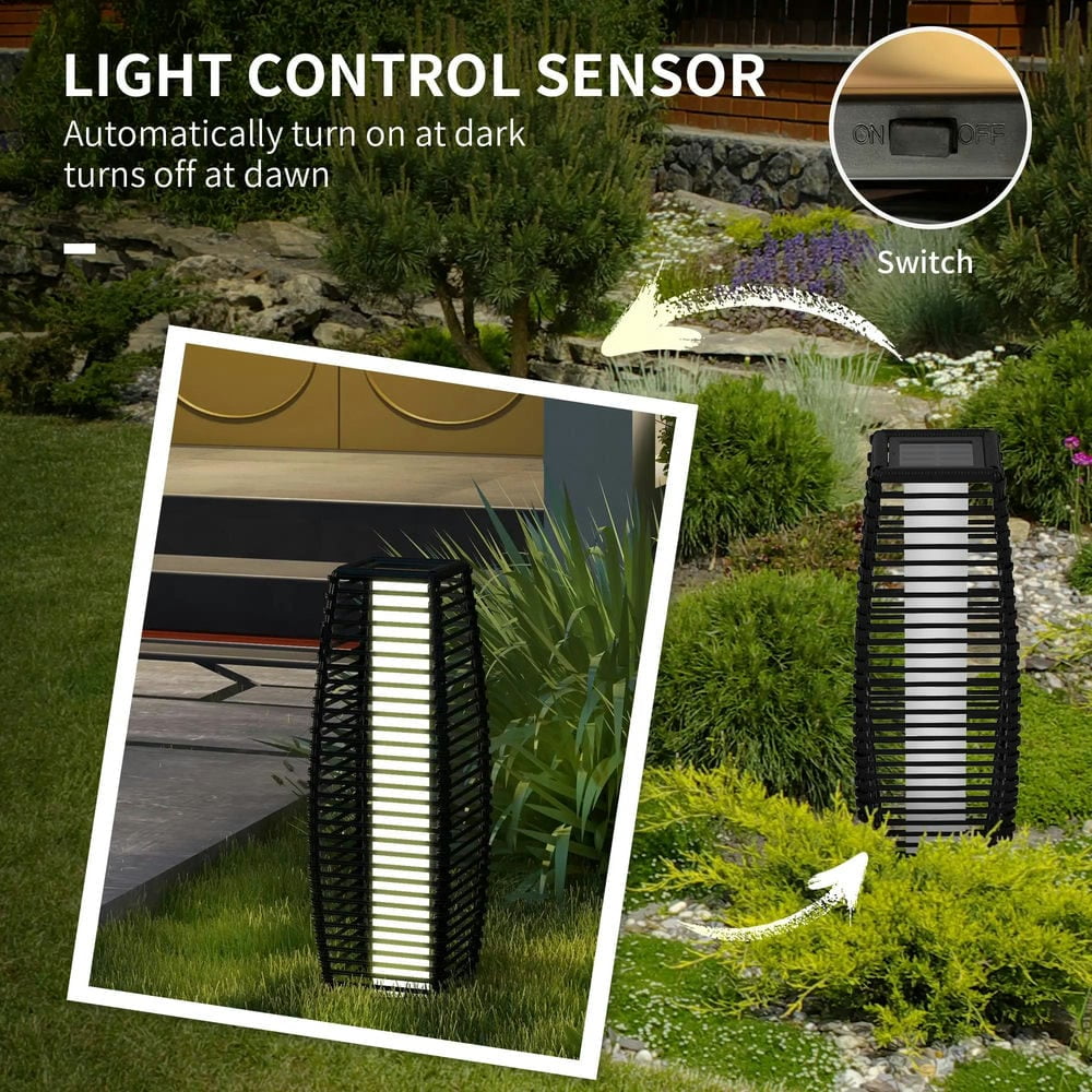 Aimee Lii Solar Floor Lamp, Outdoor Rattan Garden Lantern Pathway Light & Decorative Driveway Lighting with Auto On/Off LED Lights, Outdoor for Patio Garden Backyard Porch, Yard, Lawn, Black