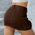 thumbnail image 4 of Mohiass Low Waist Cargo Skirt Women Button Mini Cargo Denim Skirt with Pocket Mini Skirt Brown M, 4 of 5