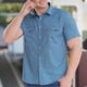 thumbnail image 4 of Camisas Elvqul de Caballero Liso Azul Claro Manga Corta Playa con Solapa Botones Con Bolsillos, 4 of 9