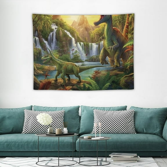 JRXY Dinosaur Decor Tapestry for Kids Boys Bedroom, Jurassic Dino Forest Anicient Animals Fairytale Tapestries Wall Hanging for College Dorm Home, Funny T-Rex Poster Blanket 40x30in