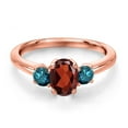 thumbnail image 3 of Gem Stone King 18K Rose Gold Plated Silver Red Garnet and Blue Diamond Engagement Ring for Women | 1.17 Cttw | Oval 7X5MM | Gemstone January Birthstone | Size 9, 3 of 6