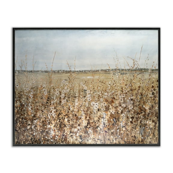 Stupell Industries Solemn Neutral Meadow Landscape & Nature Painting Black Framed Art Print Wall Art, 14 x 11