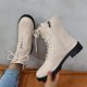 thumbnail image 5 of NECHOLOGY Botas Mujer Adulto Femenino Zapatos Botines mujer Cuero De De Imitación Punta Redonda Tacón Y Grueso Color Sólido Cremallera Con Tiras Media Botas De Tamaño Botines Botas (Beige, 9), 5 of 6