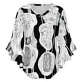 thumbnail image 5 of Abstract Black White Pattern Women's V-Neck Blouse With 3/4 Ruffled Bell Sleeves Casual Top Ladies Blouses, 5 of 7