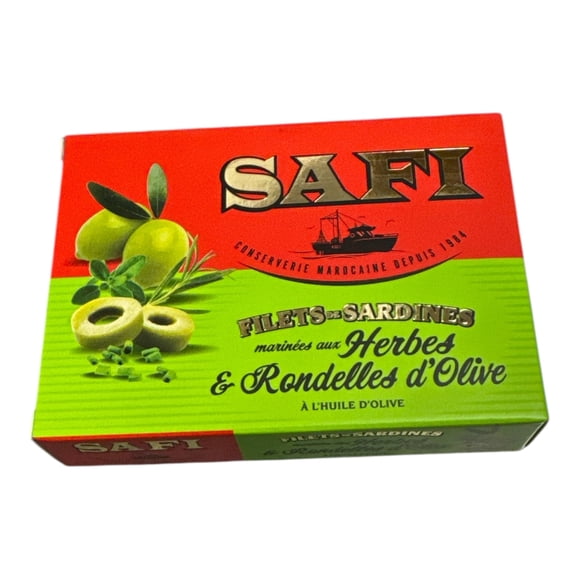 SAFI Filets de Sardines aux Herbes et Tranches d'Olive dans l'Huile d'Olive 105 g