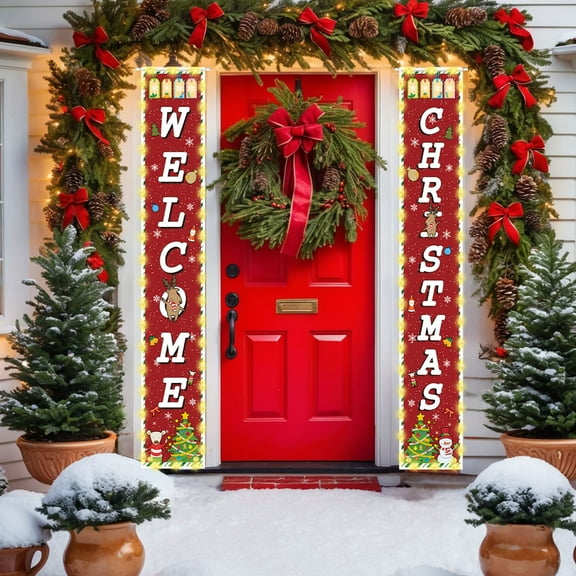 Christmas Decorations Outdoor Yard, Outside Front Porch Sign Set with Lights, Xmas Door Decorations, Hanging Merry Christmas Banner for Home Decor Wall Front Door Yard Garage
