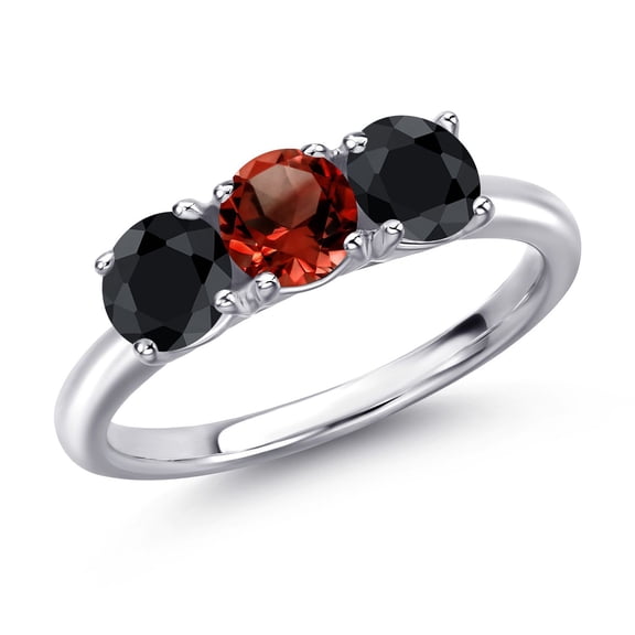Gem Stone King 925 Sterling Silver Red Garnet and Black Sapphire Engagement Ring for Women | 1.93 Cttw | Round 5MM | Gemstone January Birthstone | Size 5
