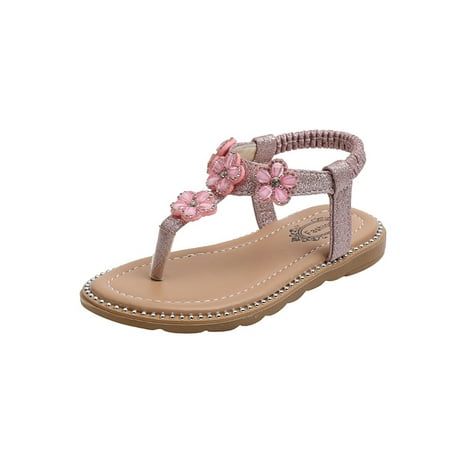 

Eloshman Girls Flat Sandals Princess Flats Slip On Summer Sandal Party Breathable Beach Casual Shoes Lightweight Walking Shoe Pink 13C