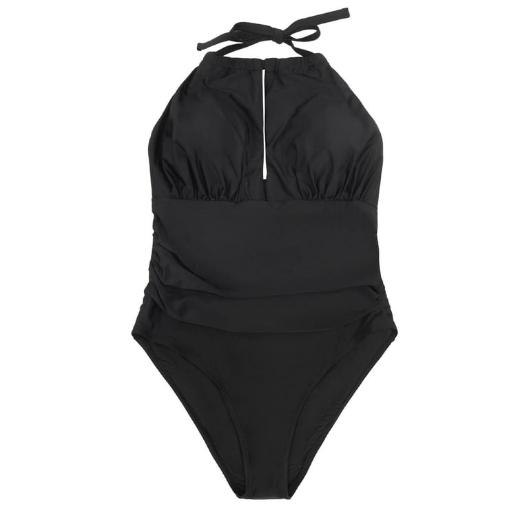Cupshe Women's Plus Size One Piece Swimsuit Halter Shirring Tummy Control  Bathing Suit, L 