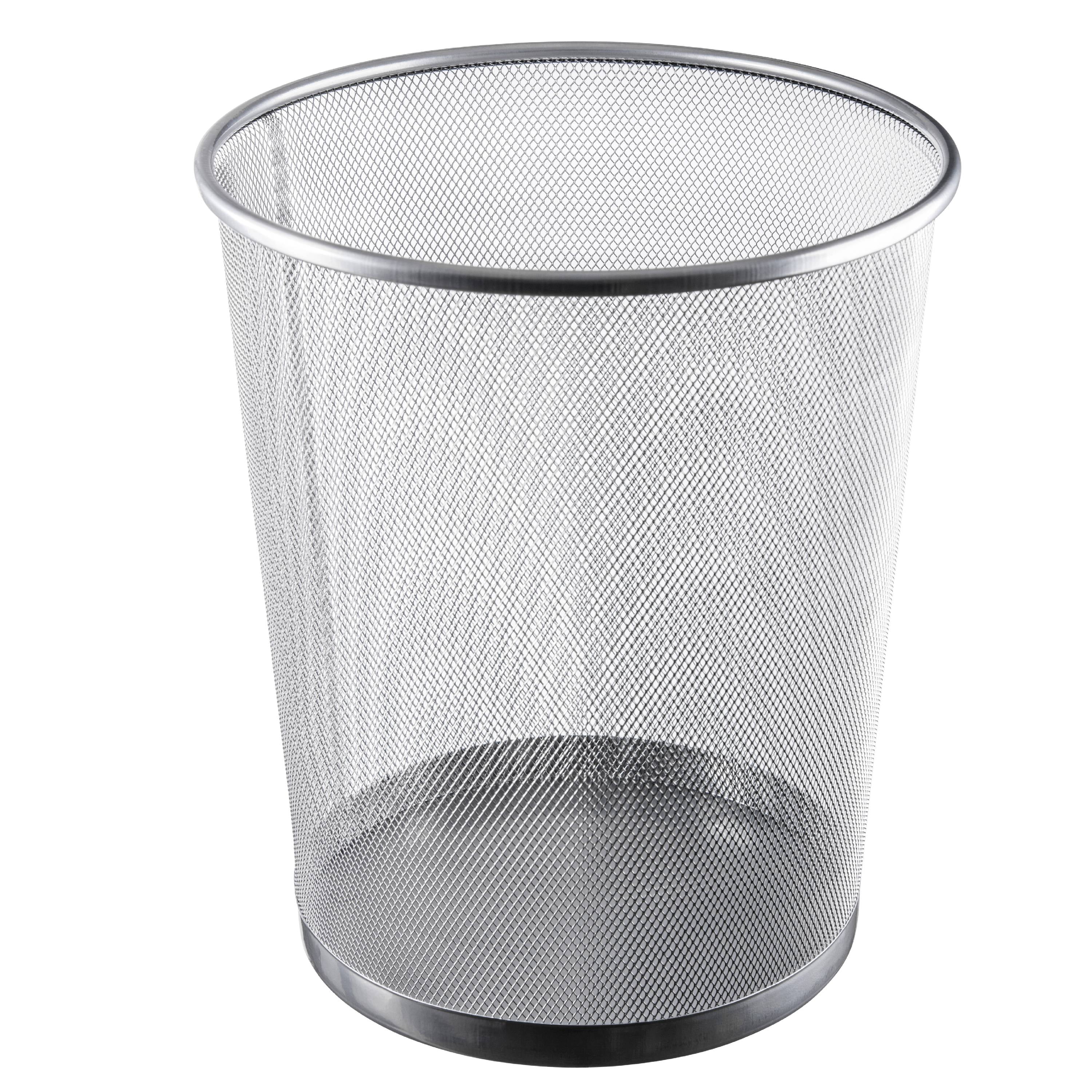 Ybm Home Silver Steel Mesh Round Open Top Waste Basket Wire Bin Trash