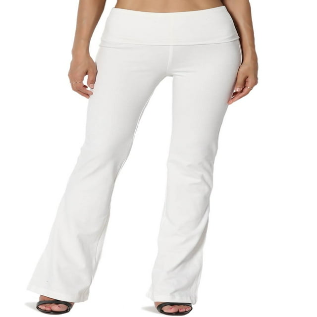 Women‘s PLUS Basic Foldover Waistband Comfy Stretch Cotton Boot Cut Lounge Yoga Pants
