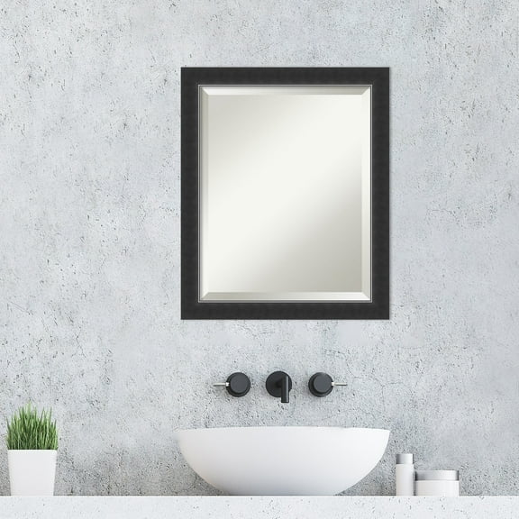 Amanti Art Beveled Wood Bathroom Wall Mirror - Corvino Black Narrow Frame - Outer Size: 19 x 23 in