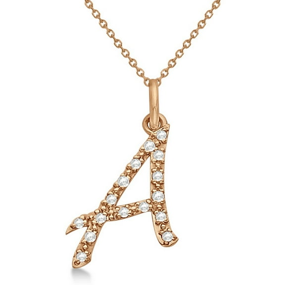 Personalized Diamond Script Letter Initial Necklace in 14k Rose Gold