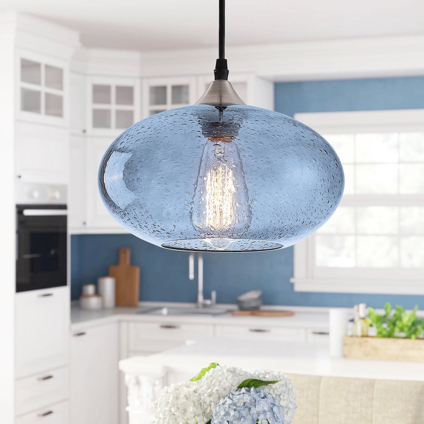 Aiwen Blue Glass Pendant Light Kitchen Modern Ceiling Lamp E27 Base Light Fixture