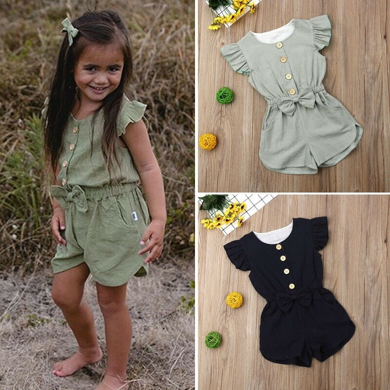 Toddler Infant Baby Girls Ruffle Sleeveless Romper Button DownPlaysuit Casual Jumpsuit 0-24 Months