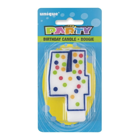 Polka Dot Number "4" Birthday Candle, Shaped like the number 4