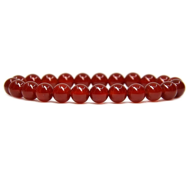 Xiao Hua Pulsera elástica de rubí natural de 8 mm con cuentas redondas de cristal curativo, 18 cm, color neutro y rojo