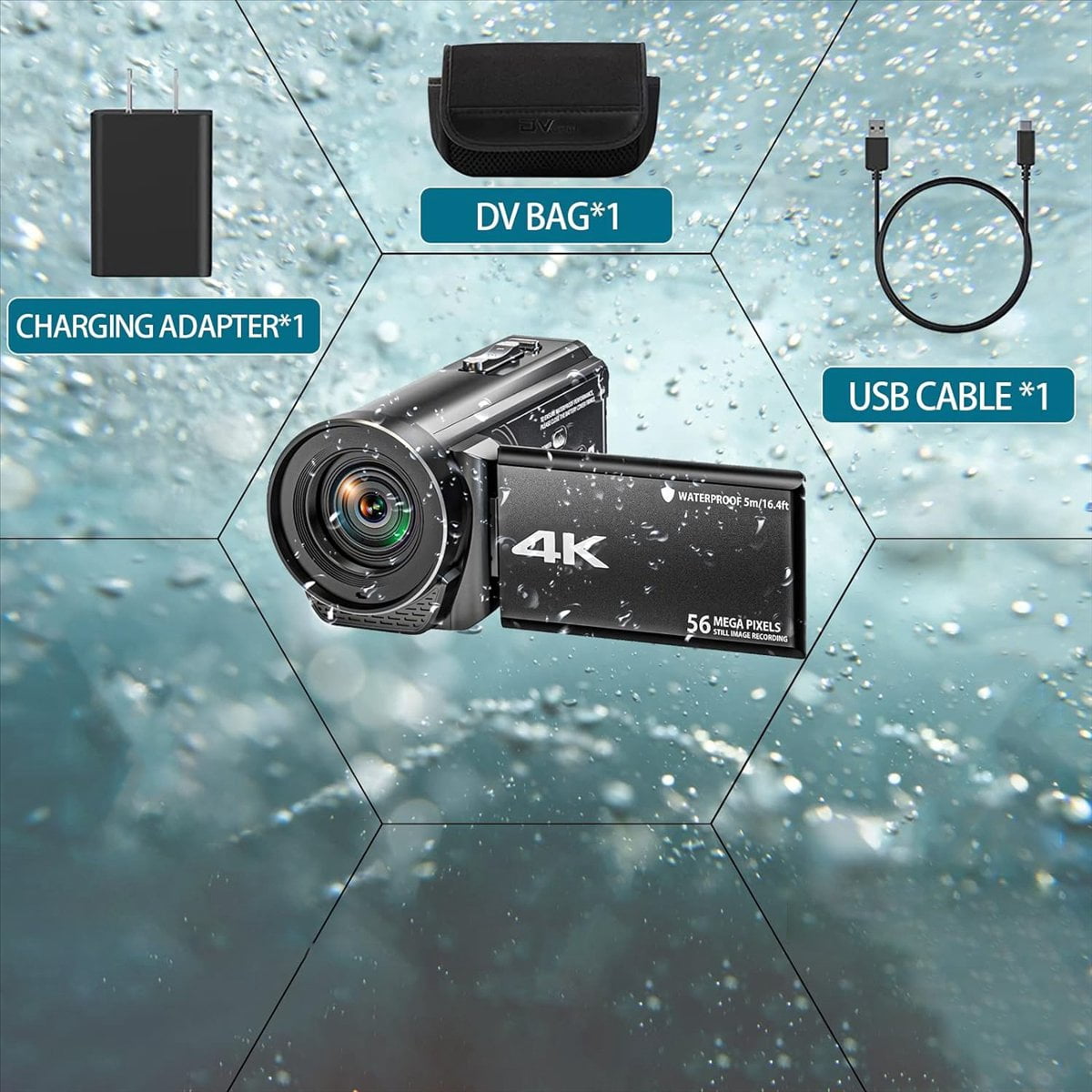 Video Camcorder Camera 4K Ultra HD 56MP 30FPS Camera, 18X Digital Zoom Waterproof for