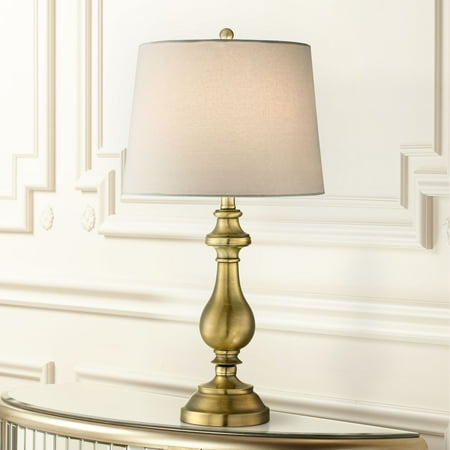 Antique Brass Tiffany Table Lamp - Regency Hill Traditional Table Lamp Antique Brass Candlestick White Fabric Drum Shade for Living Room Family Bedroom Bedside