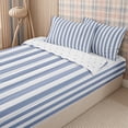 thumbnail image 3 of Meiyoeat Vintage Wide Stripe Zipper Full Size Comforter Sets with Fitted Sheet and 2 Pillowcases, Casual Thin Line Zipper Bedding Set, Blue White,Reversible,4pcs, 3 of 6