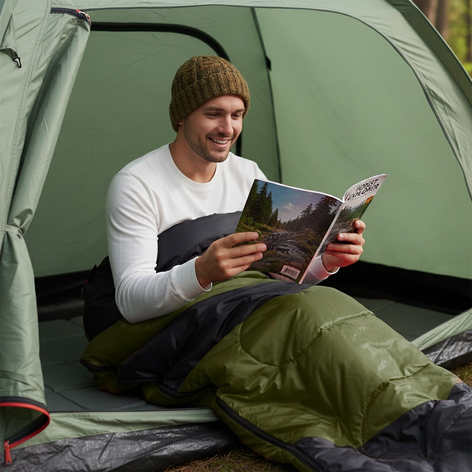Sleeping Bag Backpack Hiking Camping Waterproof Compact Envelope 2.1 Lbs 74.8 Inch Length 29.5 Inch Width 42-68 Degree Temperature Range Ultralight Portable 190T Polyester Green Outdoor Adult Use