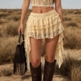 thumbnail image 2 of MDUKONU Women's Y2K Mini Skirt Ruffle Lace Mesh Flowy Asymmetrical Skort Size: S Beige, 2 of 4
