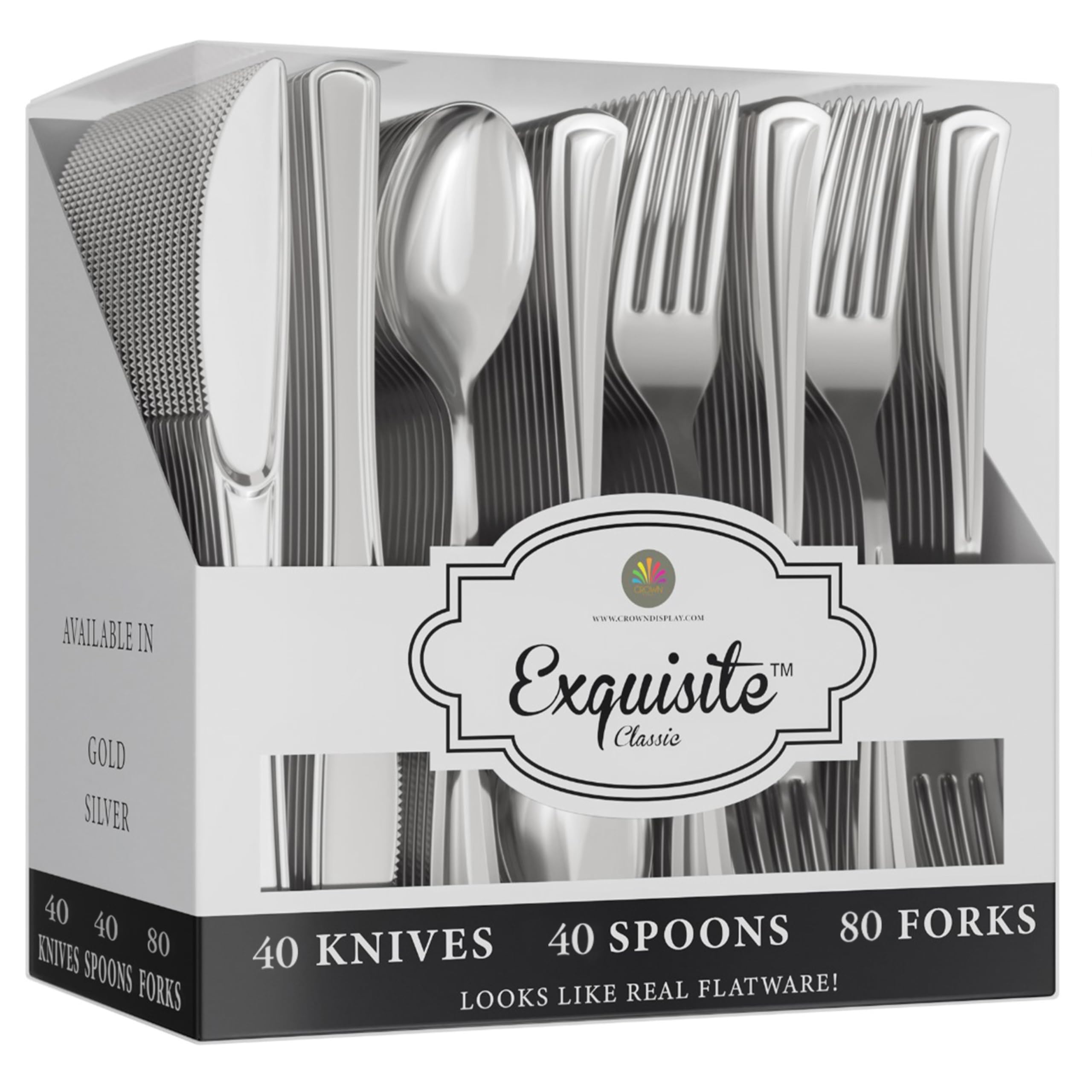 Exquisite Silver Plastic Silverware Set, 160-Piece photo 1