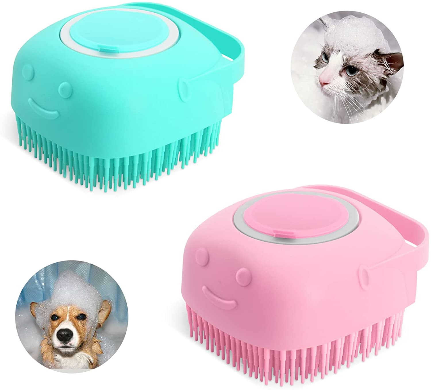 2 Pack Rubber Dog Bath Brush Silicone Massage Brush with Shampoo Dispenser Shampoo Brushes