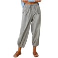 thumbnail image 1 of Women‘s Cotton Linen Pants Drawstring Elastic Waist Capri Pants Lounge Pants with Pockets, 1 of 9