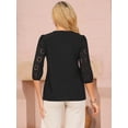 thumbnail image 5 of DARING DIVA Women's Eyelet 3/4 Sleeve V Neck Peplum Tops Casual Pleated Shirts S Black, 5 of 7