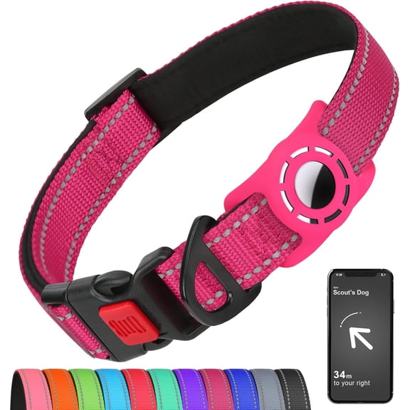Airtag Dog Collar with AirTag Holder for Medium Dogs, Reflective, Soft Padded & Safety Locking Buckle, Nylon Pet Collars Adjustable for All Breeds