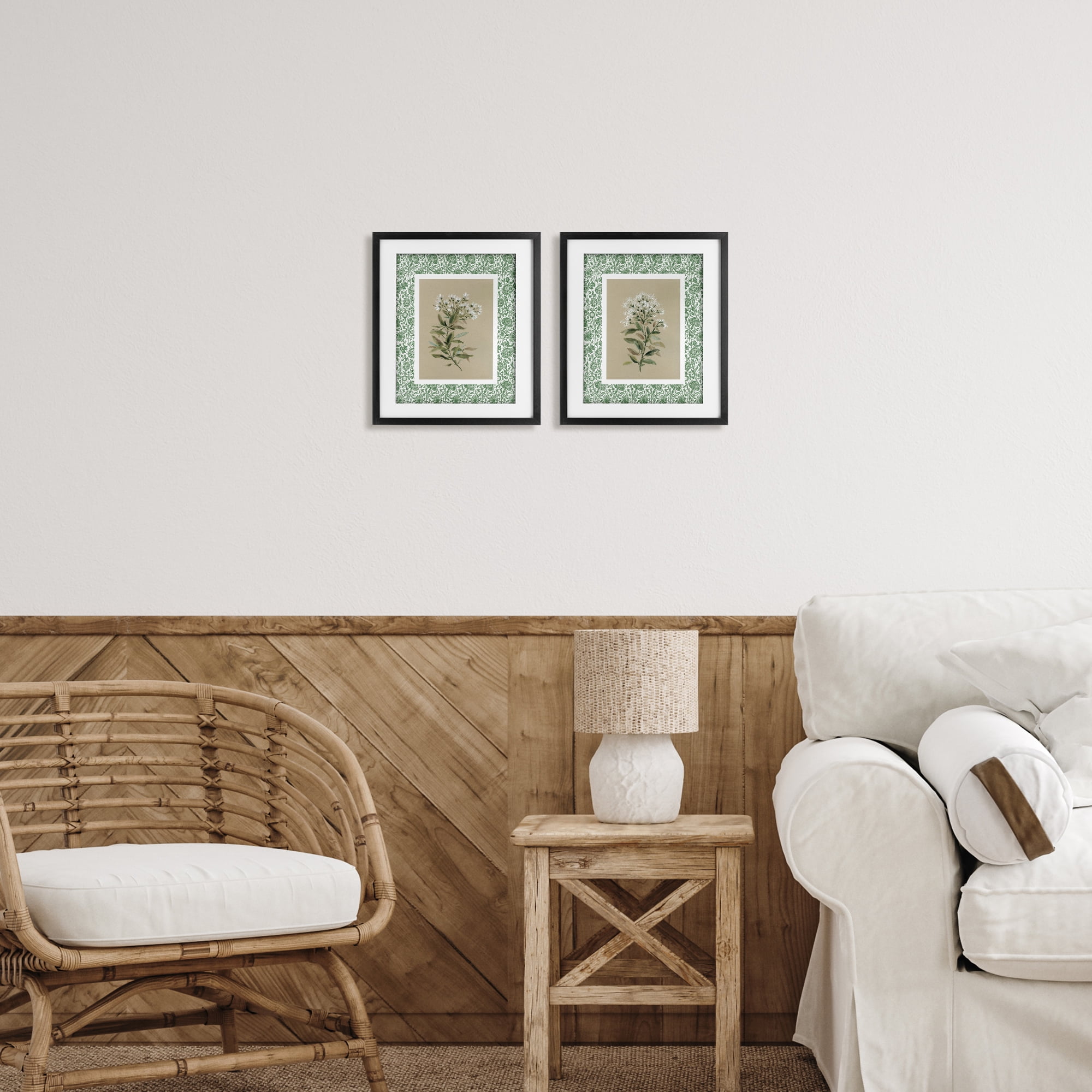 Stupell Industries Green Botanical Patterned Florals 2 Piece Black Framed Print Under Glass Set, design by Carol Robinson