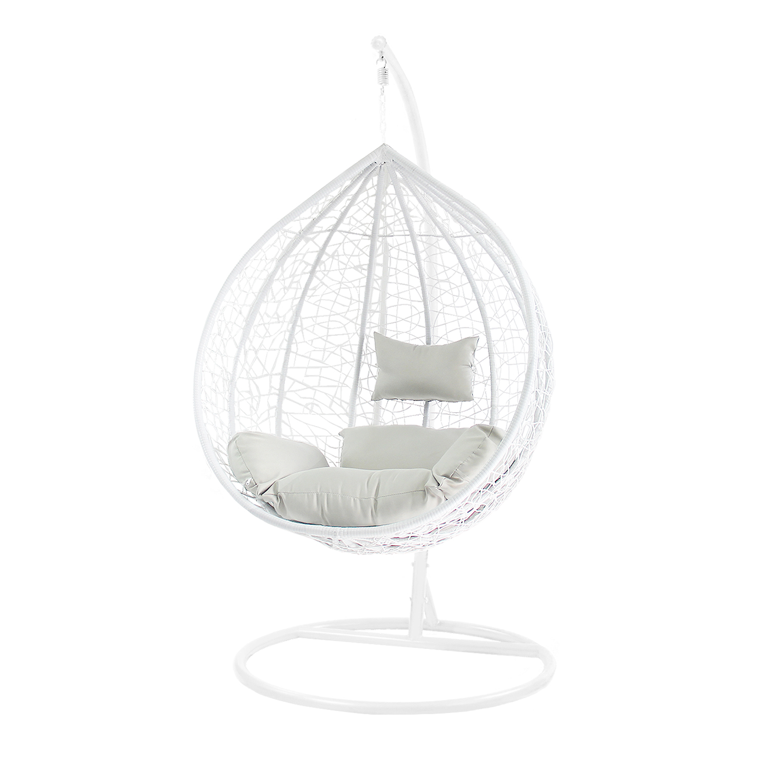 Patio Swing Chair Outdoor Wicker Tear Drop with Gray Cushion Snow White Living Room - image 4 of 8