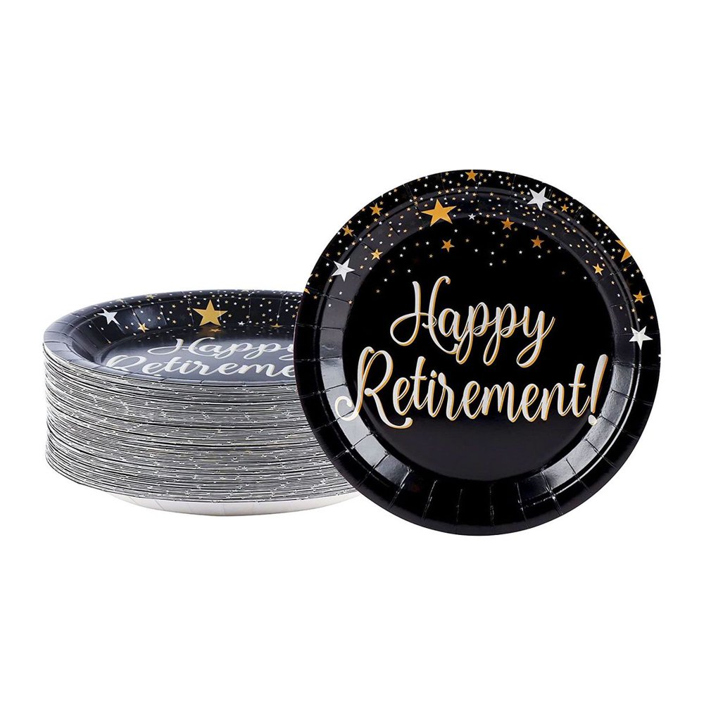 Disposable Plates 80Count Paper Plates, Happy Retirement Party Supplies for Appetizer, Lunch