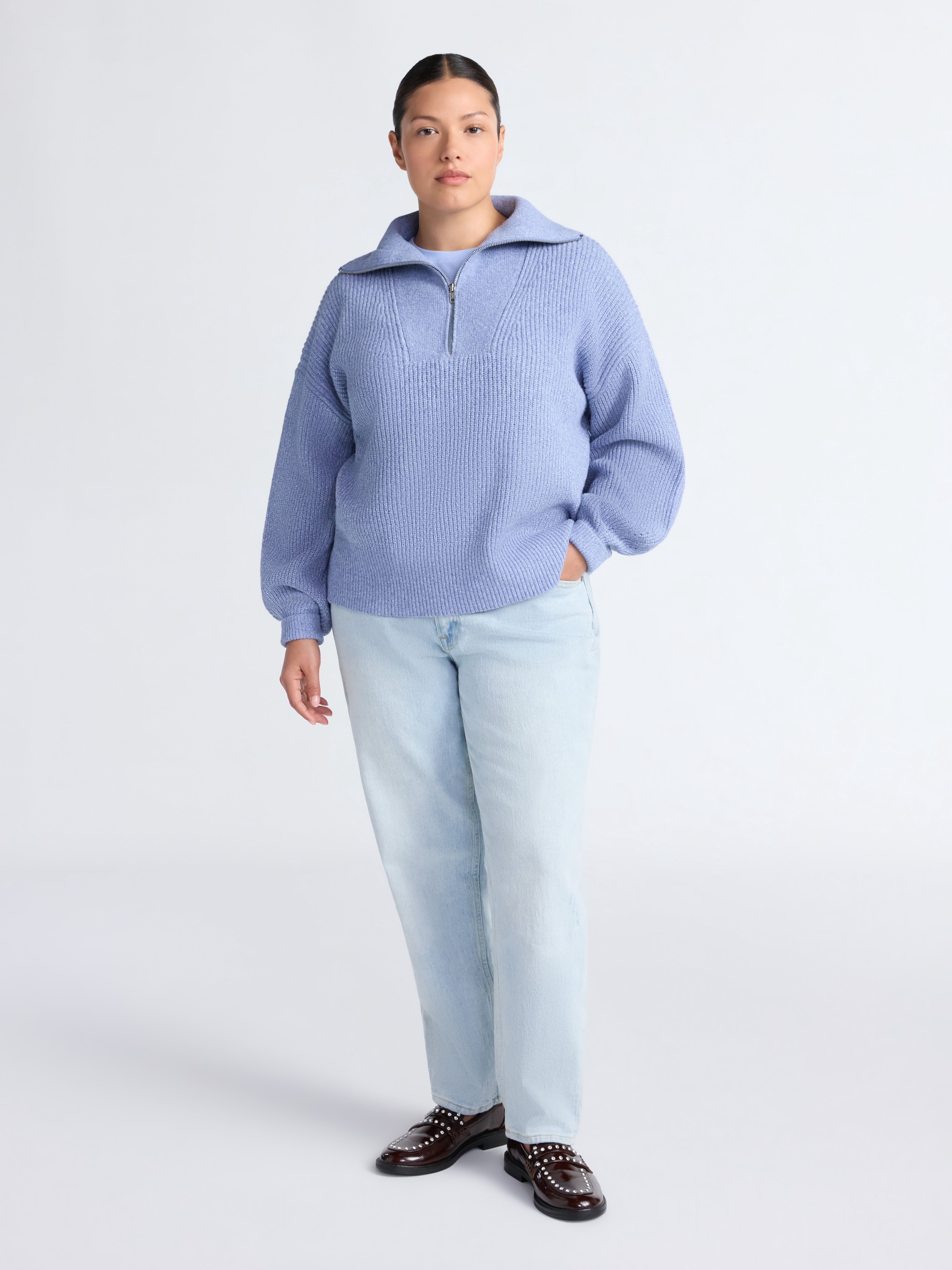Free Assembly Women's and Women's Plus Half Zip Sweater with Long Sleeves, Midweight, Sizes XS-4X
