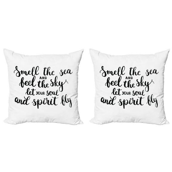 Ambesonne Saying Throw Pillow Cover 2 Pack, Ink Calligraphy, 24", Black White