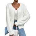 thumbnail image 3 of Women'S Elegant Cardigan Sweater Solid Color V-Neck Fashion Beaded Knitted Top Coat Sweater White M, 3 of 9