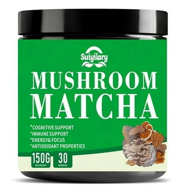 Mushroom Matcha, Ceremonial Matcha Tea Powder With 7 Superfood Mushrooms, Gluten Free, Taste Great Hot Or Cold Matcha Latter - 150G 30 Serving