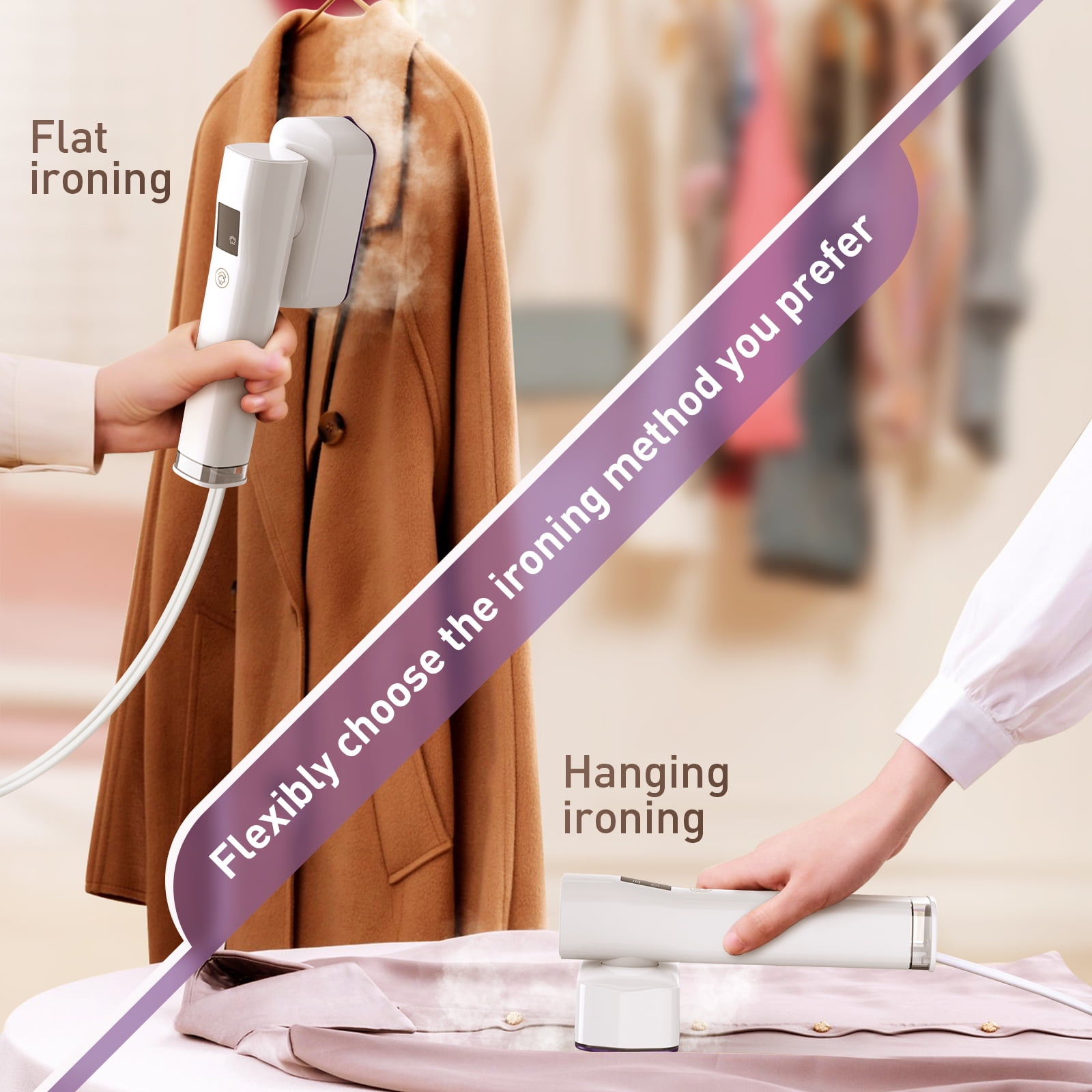 Portable Handheld Travel Steamer for Clothes, 1200W, 3 Steam Levels, 15s Heat-Up, 20 Min of Continuous Steam, Ideal for Home and Travel