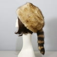 thumbnail image 3 of Opvise Winter Hat Faux Fur Raccoon Tail Russian Round Flat Top Ear Protection Thickened Autumn Winter Thermal Women Cap for Camping, One Size, 3 of 8
