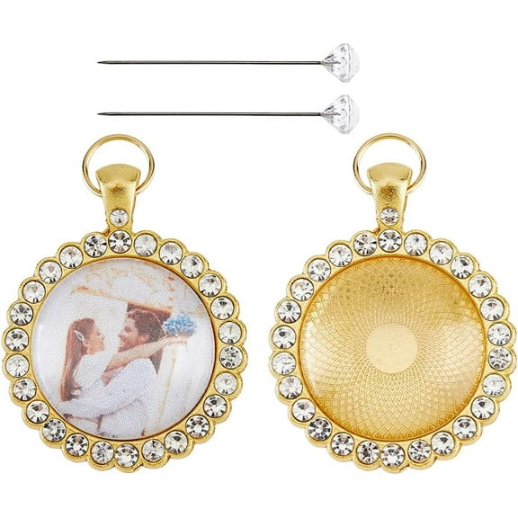 2PCS Bouquet Photo Charm Memory Picture Customized Oval Charm Wedding Bouquet Picture Frame for Wedding Memory Bridal Bouquet DIY Flower Decorations Golden
