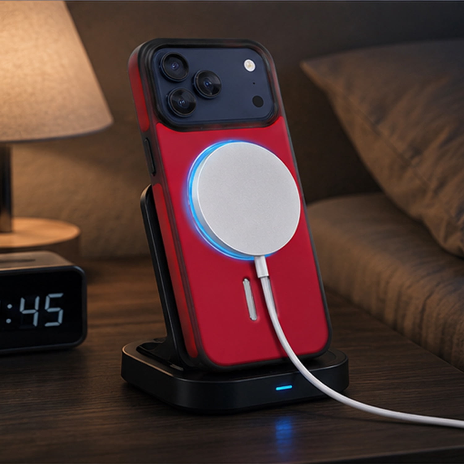Elegant Leather Design Wireless Charging Case for iPhone 17 Pro Max - Red