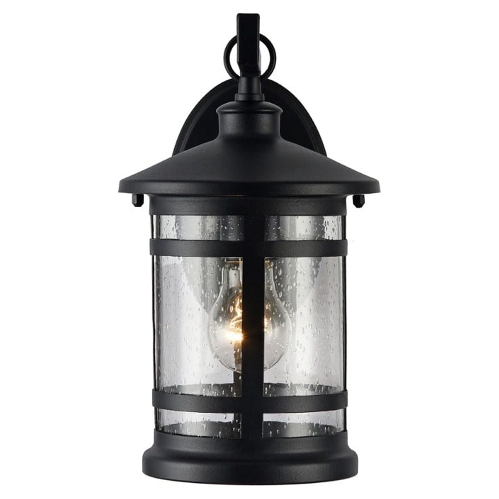 Transitional Style Wall Sconce with Clear Seeded Glass, Black