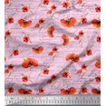 thumbnail image 1 of Soimoi Pink Silk Fabric Text & Poppy Floral Print Sewing Fabric Yard 42 Inch Wide, 1 of 3